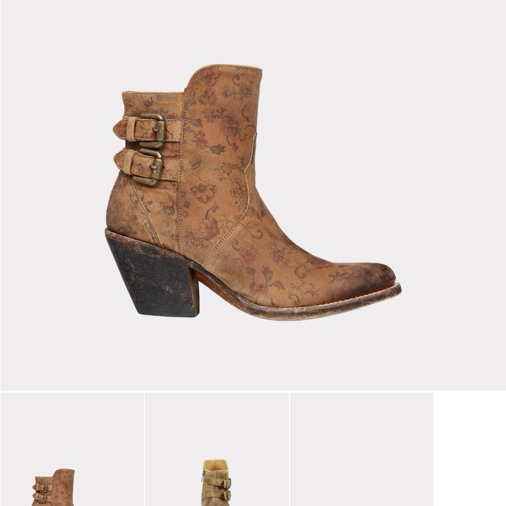 Lucchese Floral Ankle Boots with Buckles - Tan - Picture 5 of 6
